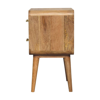 2-Drawer Mango Wood Bedside Table with T-Bar Handles, Oak Finish