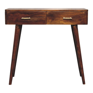 2-Drawer Mango Wood Console Table with T-Bar Handles, Chestnut Finish
