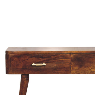 2-Drawer Mango Wood Console Table with T-Bar Handles, Chestnut Finish