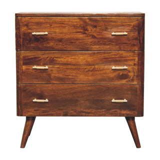 Mango Wood T-Bar Handles 3-Drawer Chest, Chestnut Finish