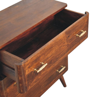Mango Wood T-Bar Handles 3-Drawer Chest, Chestnut Finish