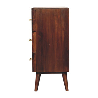 Mango Wood T-Bar Handles 3-Drawer Chest, Chestnut Finish