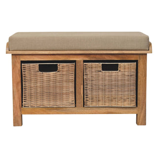 Mango Wood and Rattan Bench with Removable Basket