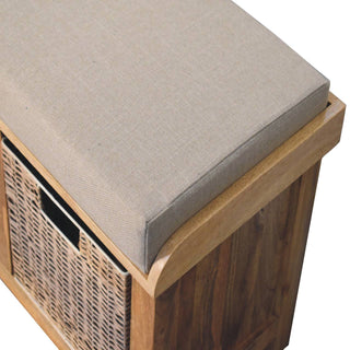 Mango Wood and Rattan Bench with Removable Basket