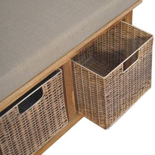Mango Wood and Rattan Bench with Removable Basket