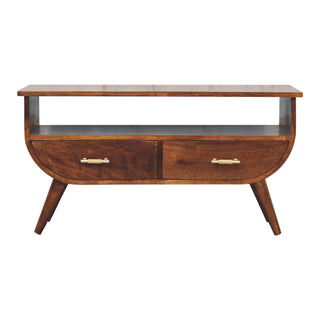 Mango Wood TV Stand with 2 Drawers and T-Bar Handles, Chestnut Finish