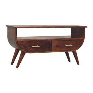 Mango Wood TV Stand with 2 Drawers and T-Bar Handles, Chestnut Finish