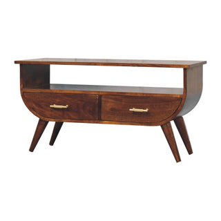 Mango Wood TV Stand with 2 Drawers and T-Bar Handles, Chestnut Finish