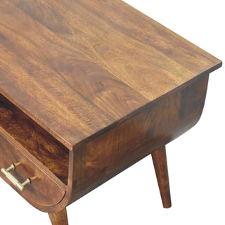 Mango Wood Coffee Table with 2 Drawers and T-Bar Handles, Chestnut Finish