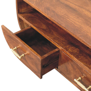 Mango Wood Coffee Table with 2 Drawers and T-Bar Handles, Chestnut Finish