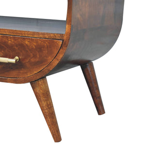 Mango Wood Coffee Table with 2 Drawers and T-Bar Handles, Chestnut Finish