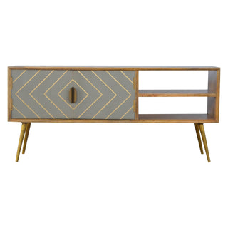 Mango Wood TV Stand, Cement & Brass Inlay Finish