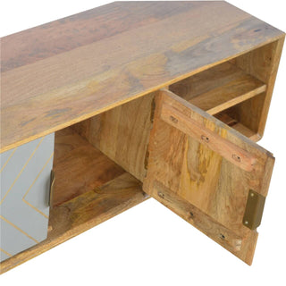 Mango Wood TV Stand, Cement & Brass Inlay Finish