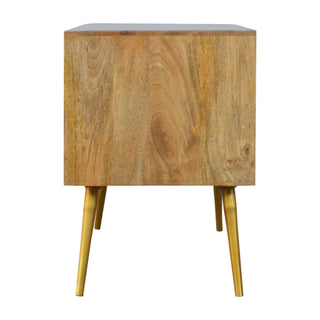 Mango Wood TV Stand, Cement & Brass Inlay Finish