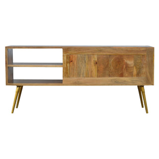 Mango Wood TV Stand, Cement & Brass Inlay Finish