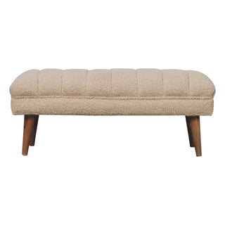 Mango Wood Bouclé Puffer Bench, Cream