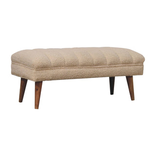 Mango Wood Bouclé Puffer Bench, Cream