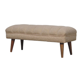 Mango Wood Bouclé Puffer Bench, Cream