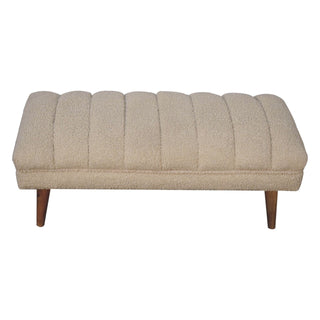 Mango Wood Bouclé Puffer Bench, Cream