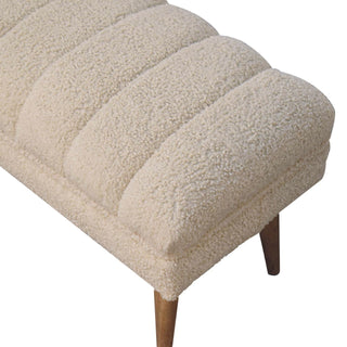Mango Wood Bouclé Puffer Bench, Cream