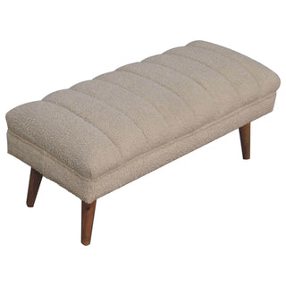 Mango Wood Bouclé Puffer Bench, Cream