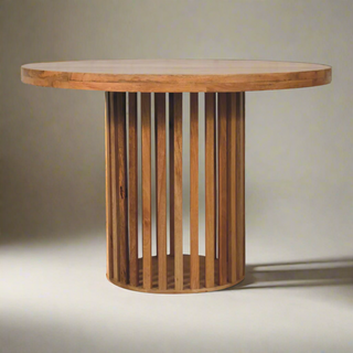 Mango Wood Slatted Round Dining Table