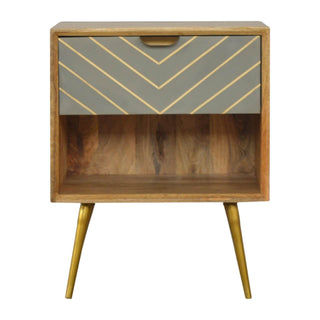 Mango Wood Bedside Table with Cement & Brass Inlay