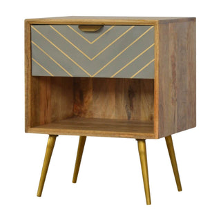 Mango Wood Bedside Table with Cement & Brass Inlay