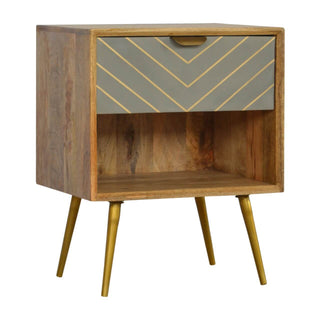 Mango Wood Bedside Table with Cement & Brass Inlay