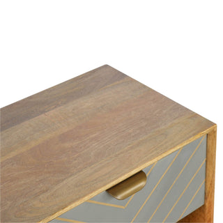 Mango Wood Bedside Table with Cement & Brass Inlay