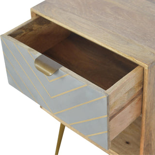 Mango Wood Bedside Table with Cement & Brass Inlay