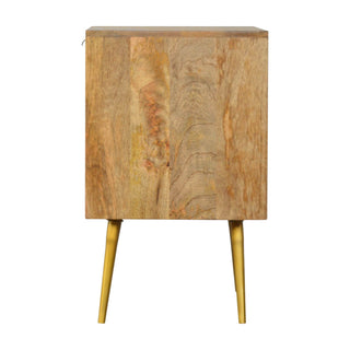 Mango Wood Bedside Table with Cement & Brass Inlay
