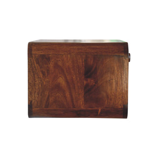 1-Drawer, 1-Shelf Rattan and Mango Wood Bedside Table, Chestnut Finish
