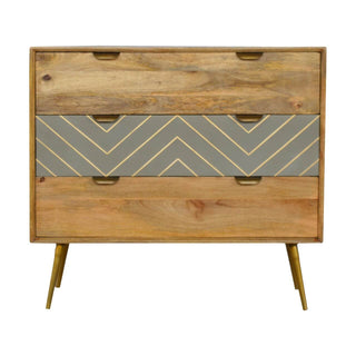 Mango Wood 3-Drawer Chest with Cement and Brass Inlay, Chestnut Finish