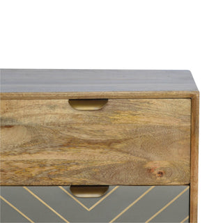 Mango Wood 3-Drawer Chest with Cement and Brass Inlay, Chestnut Finish