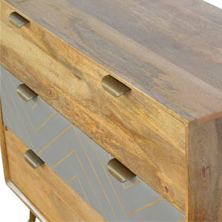 Mango Wood 3-Drawer Chest with Cement and Brass Inlay, Chestnut Finish