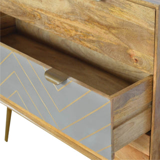 Mango Wood 3-Drawer Chest with Cement and Brass Inlay, Chestnut Finish
