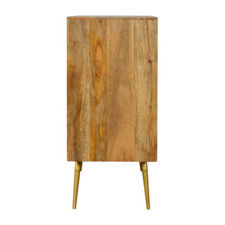 Mango Wood 3-Drawer Chest with Cement and Brass Inlay, Chestnut Finish