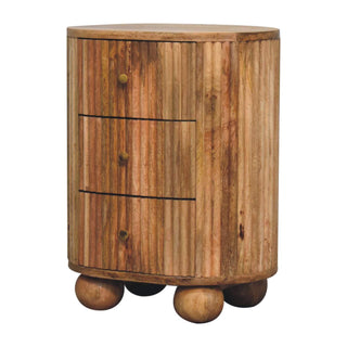 Nordic Round Mango Wood Bedside Table with 3 Drawers
