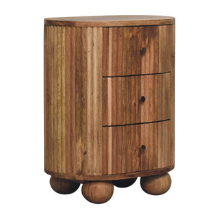 Nordic Round Mango Wood Bedside Table with 3 Drawers
