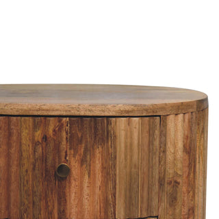 Nordic Round Mango Wood Bedside Table with 3 Drawers