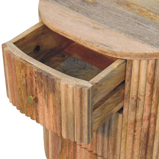Nordic Round Mango Wood Bedside Table with 3 Drawers