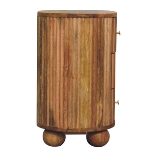 Nordic Round Mango Wood Bedside Table with 3 Drawers