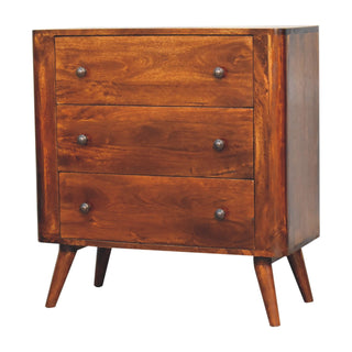 Mango Wood 3-Drawer Chest, Chestnut Finish