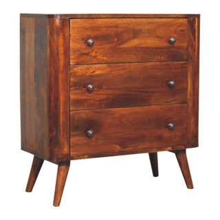 Mango Wood 3-Drawer Chest, Chestnut Finish