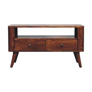 Mango Wood TV Stand with 2 Drawers, Chestnut Finish