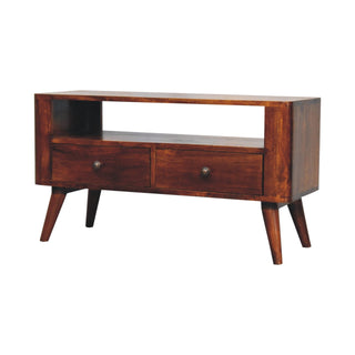 Mango Wood TV Stand with 2 Drawers, Chestnut Finish