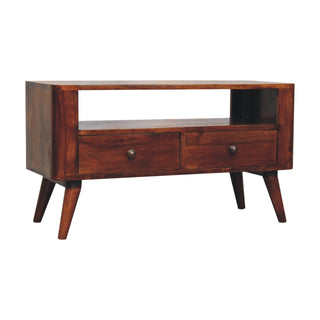 Mango Wood TV Stand with 2 Drawers, Chestnut Finish