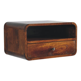 1 Drawer 1 Shelf Large Floating Bedside, Chestnut Finish