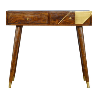 Mango Wood 2 Drawer Console Table, Brass Inlay Fronts
